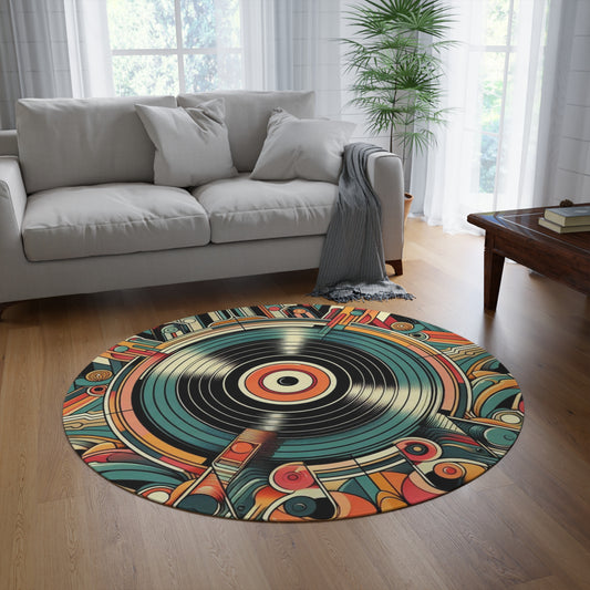 Vintage Art Deco Vinyl Record Round Rug