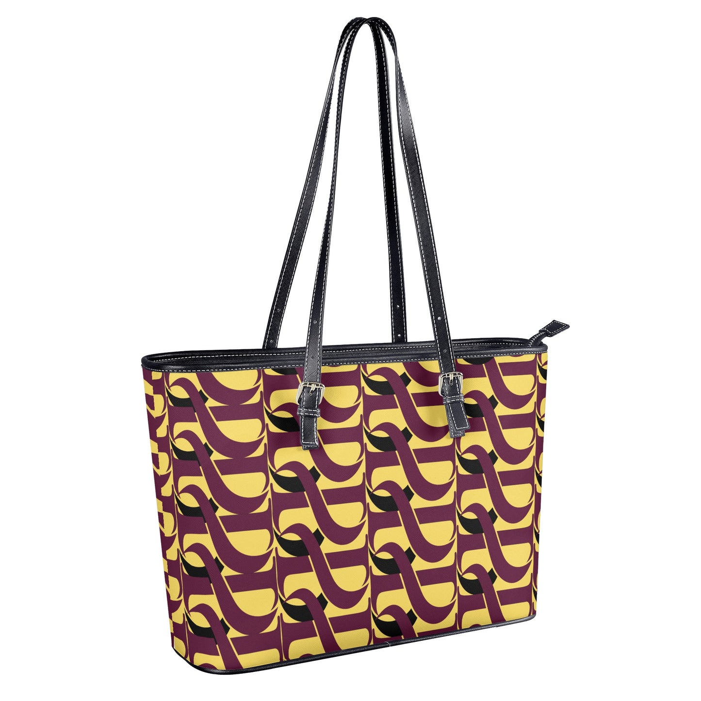 Deep Burgundy Royal Yellow Leather Tote - Misfit Marketing Designs