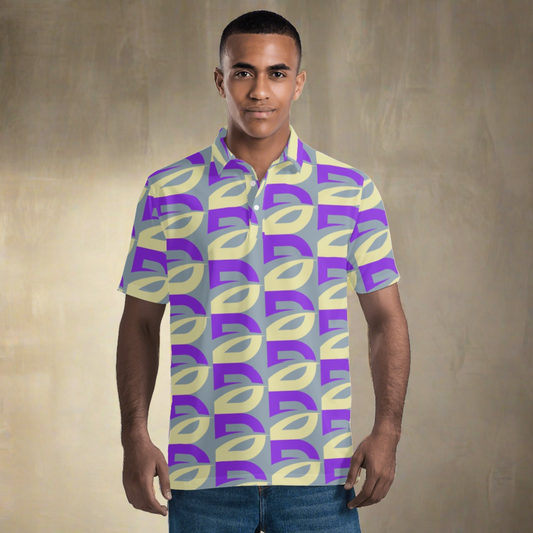 Mens Blue Magenta Waves Polo Shirt - Vibrant Sleek and Stylish - Misfit Marketing Design Studios