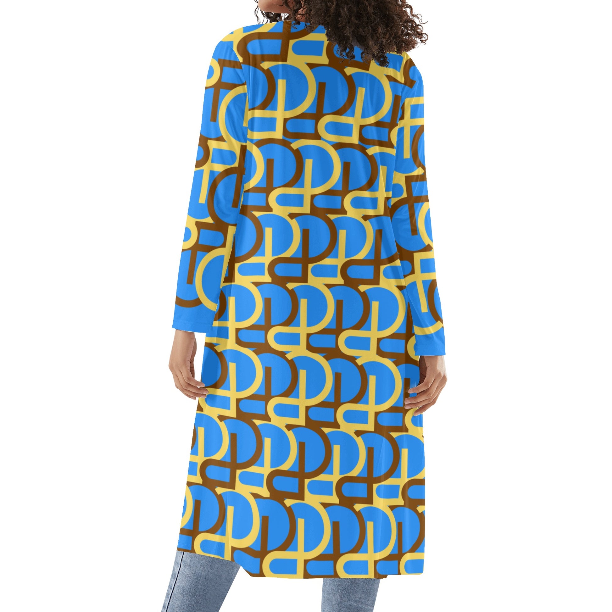 Women's Long Sleeve Blue ColorLines Kimono Cloak - Misfit Marketing Designs