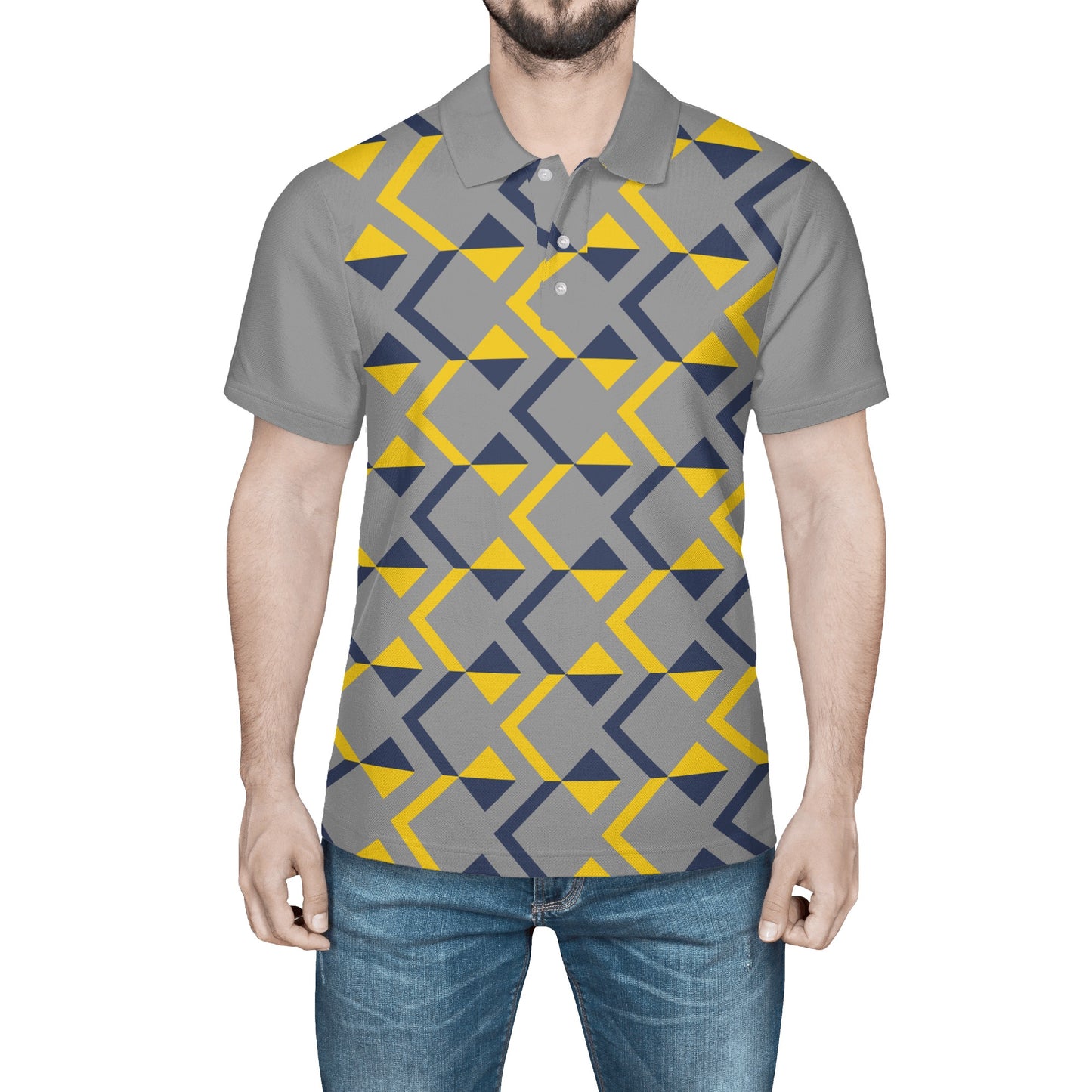 Men's Blue and Yellow Abstract Pattern Polo Shirt - Misfit Marketing Designs