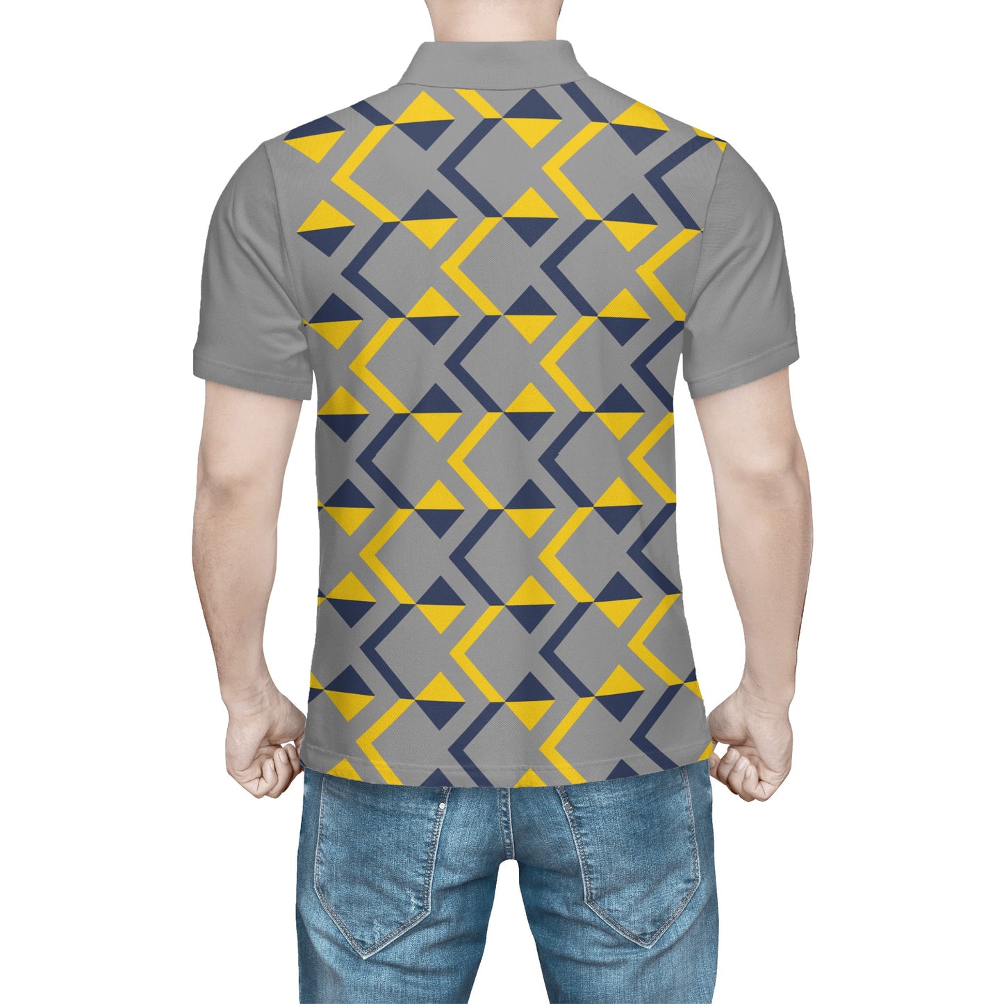 Men's Blue and Yellow Abstract Pattern Polo Shirt - Misfit Marketing Designs