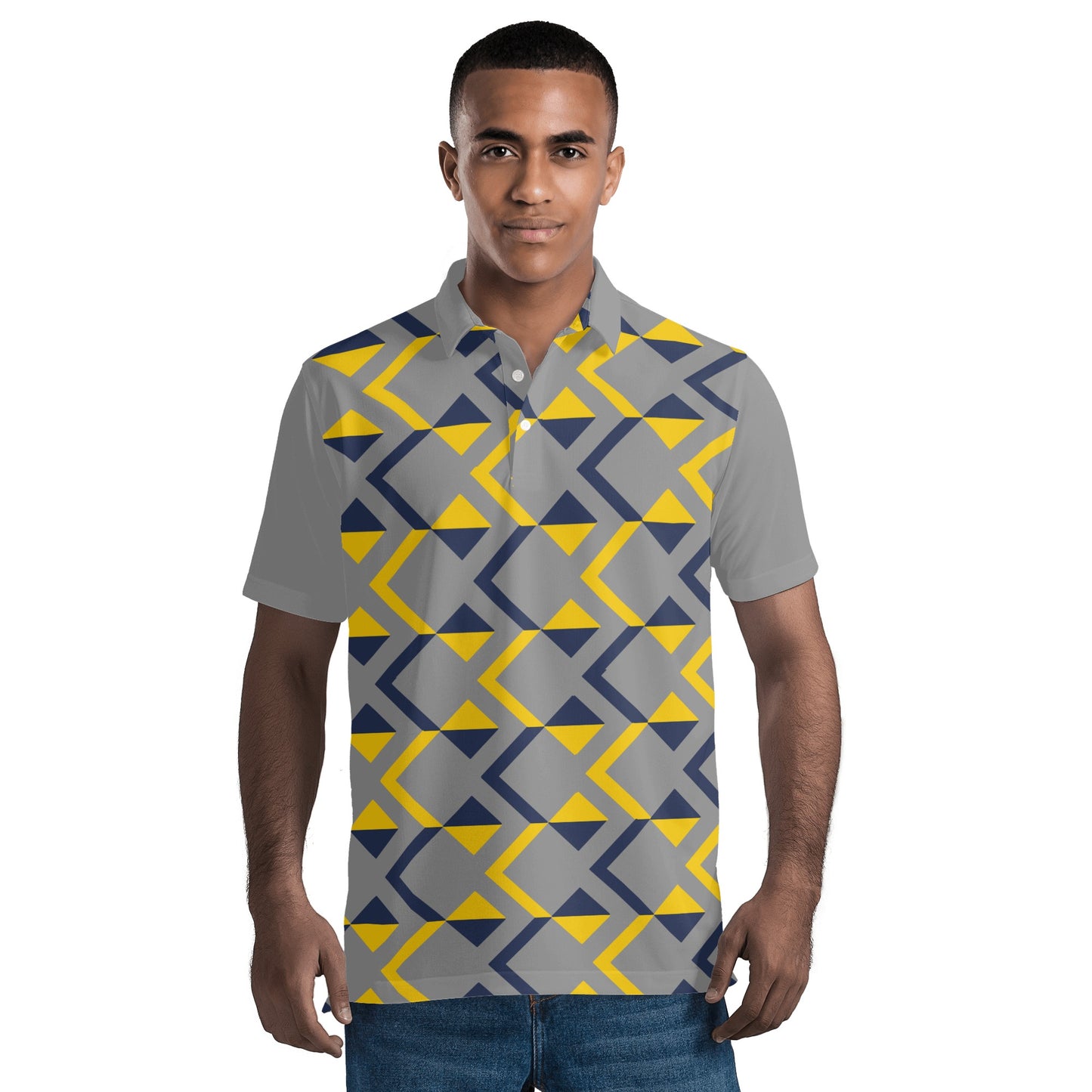 Men's Blue and Yellow Abstract Pattern Polo Shirt - Misfit Marketing Designs