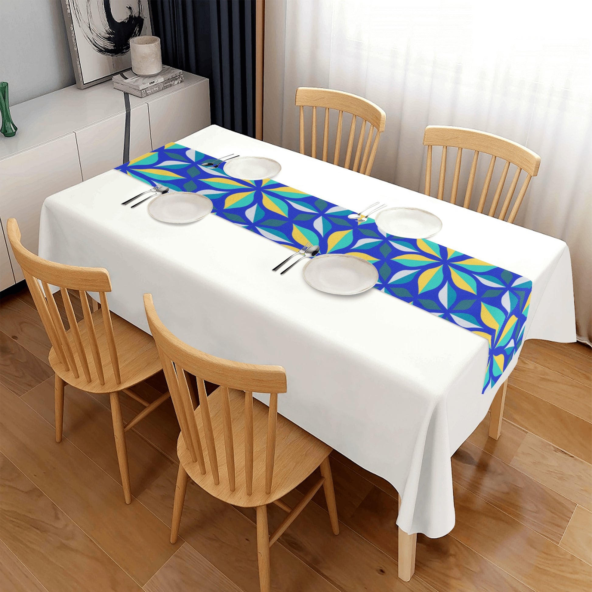 Vibrant Leaf Pattern Blue Table Runner - Misfit Marketing Designs