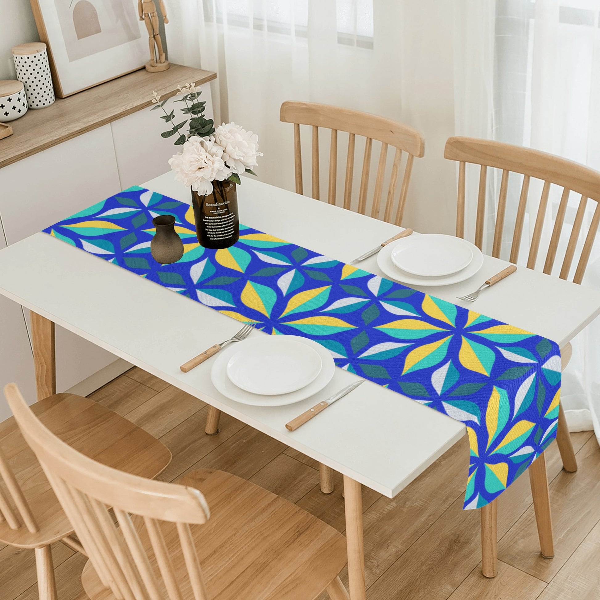 Vibrant Leaf Pattern Blue Table Runner - Misfit Marketing Designs