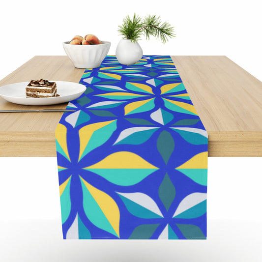 Vibrant Leaf Pattern Blue Table Runner - Misfit Marketing Designs