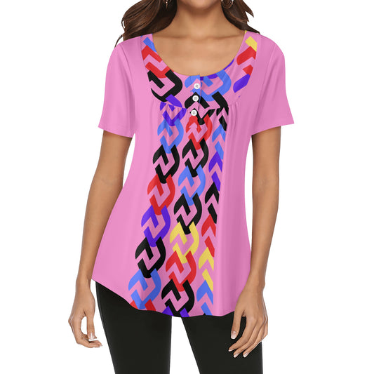 Pastel Pink Color Links V-neck Blouse - Misfit Marketing Designs