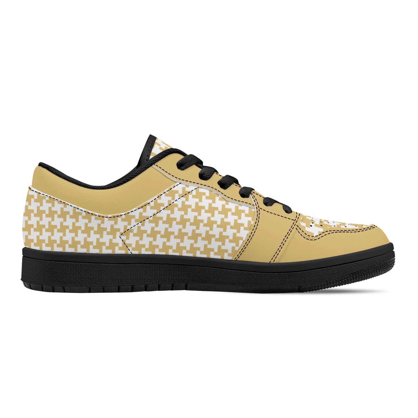 Men's English Custard Houndstooth Low Top Leather Sneakers - Misfit Marketing Designs