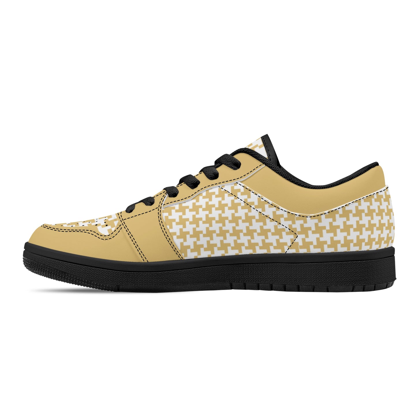 Men's English Custard Houndstooth Low Top Leather Sneakers - Misfit Marketing Designs