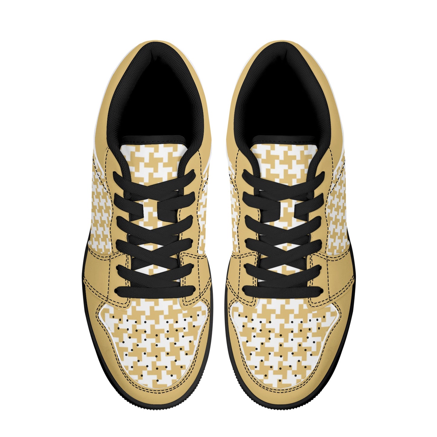 Men's English Custard Houndstooth Low Top Leather Sneakers - Misfit Marketing Designs