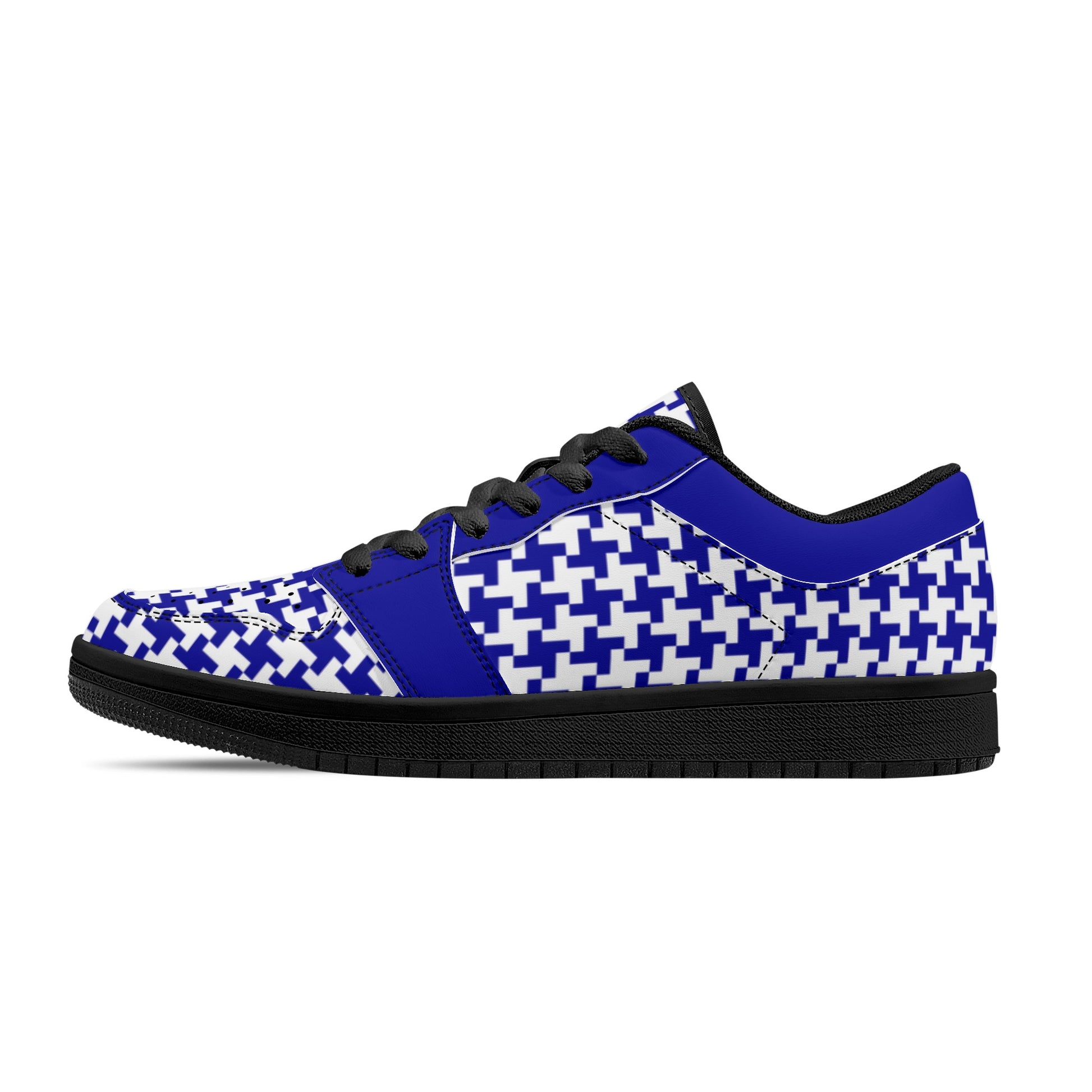 Men's Dark Blue Houndstooth Low Top Leather Sneakers - Misfit Marketing Designs