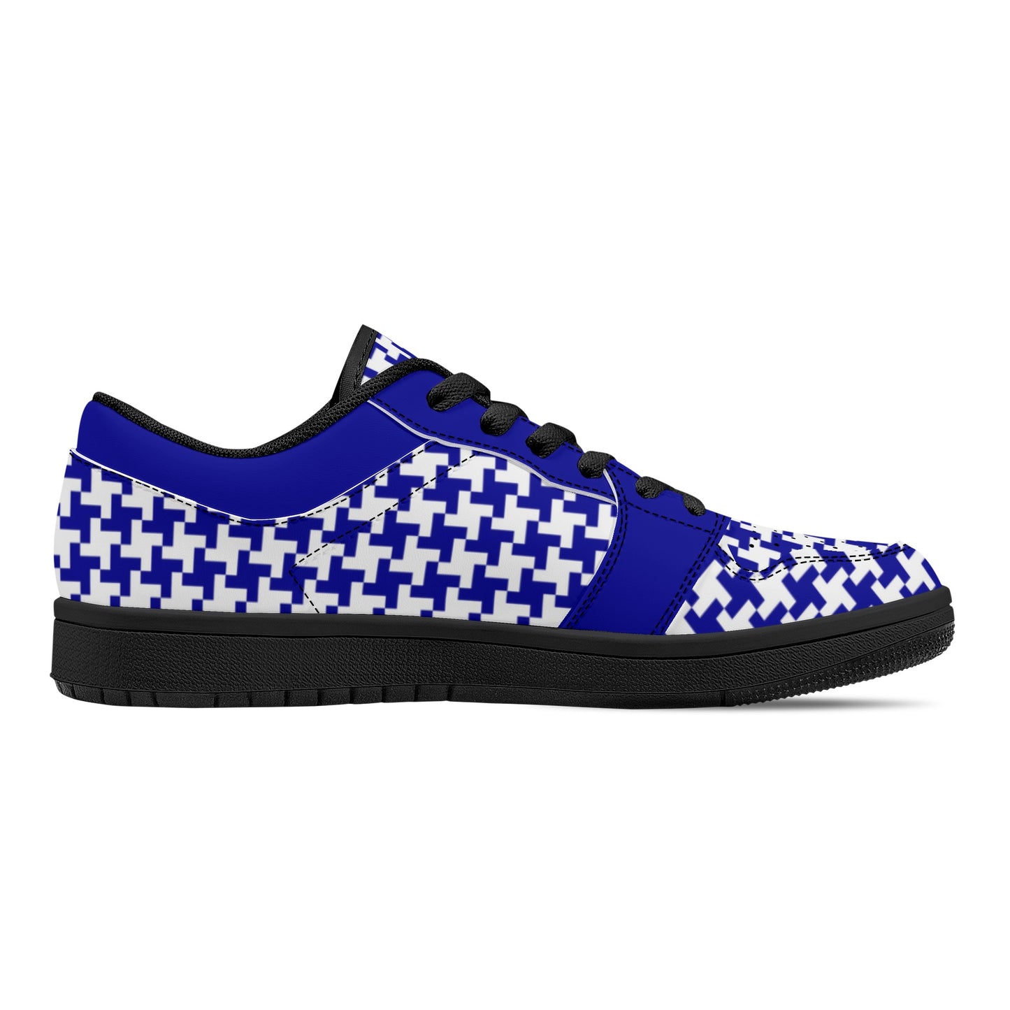 Men's Dark Blue Houndstooth Low Top Leather Sneakers - Misfit Marketing Designs