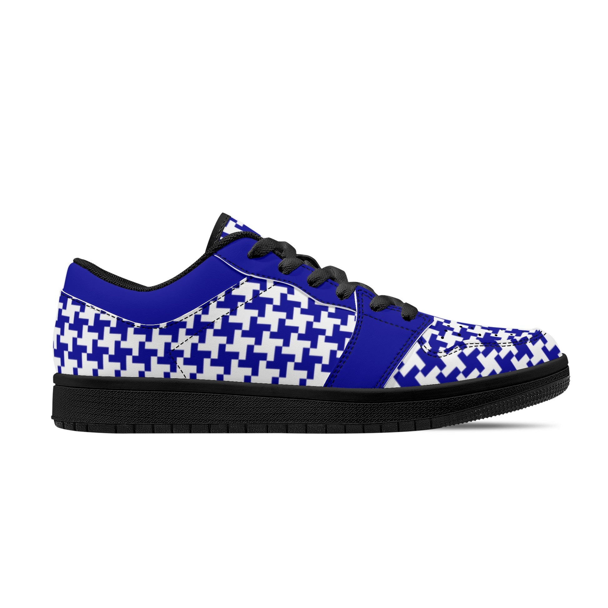 Men's Dark Blue Houndstooth Low Top Leather Sneakers - Misfit Marketing Designs