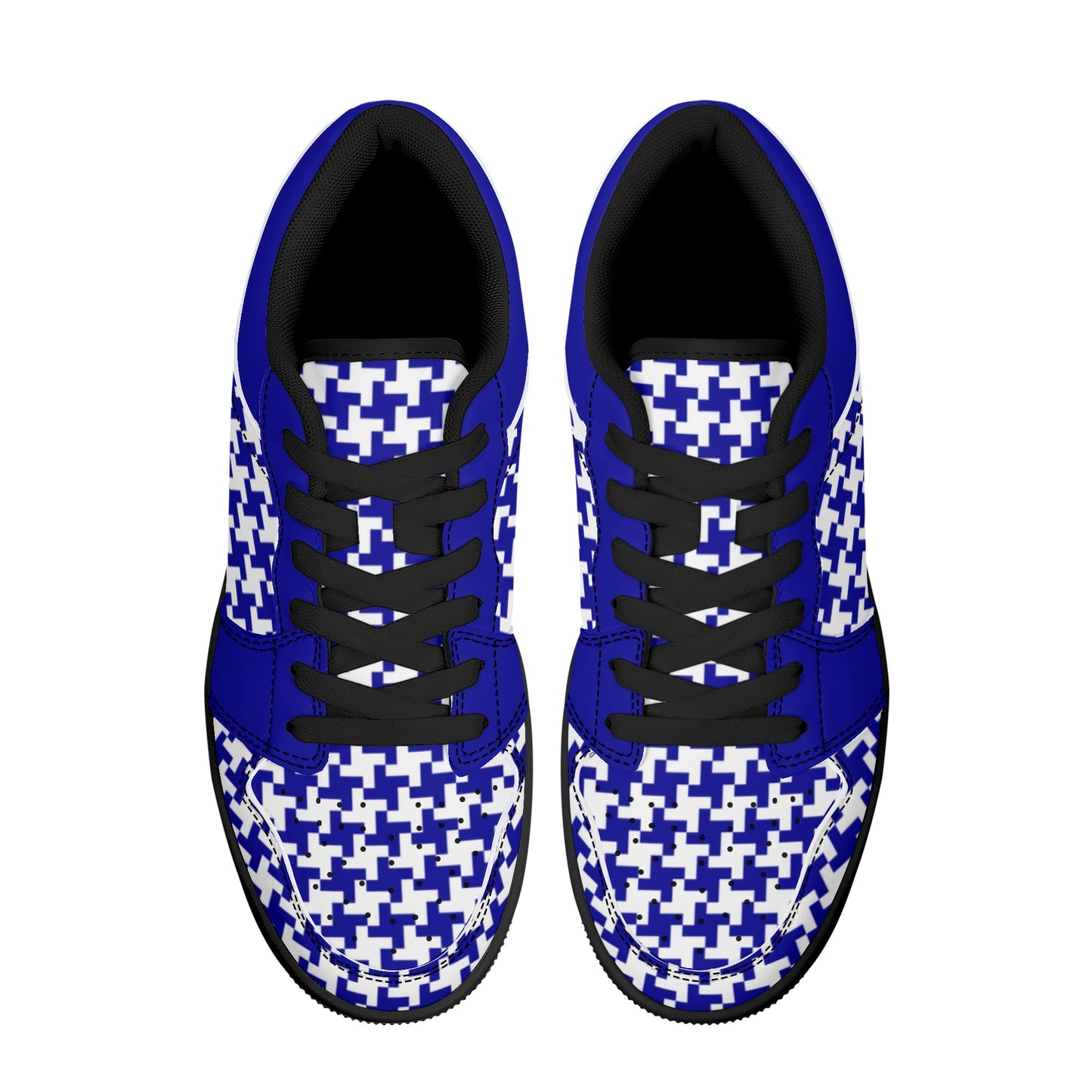 Men's Dark Blue Houndstooth Low Top Leather Sneakers - Misfit Marketing Designs