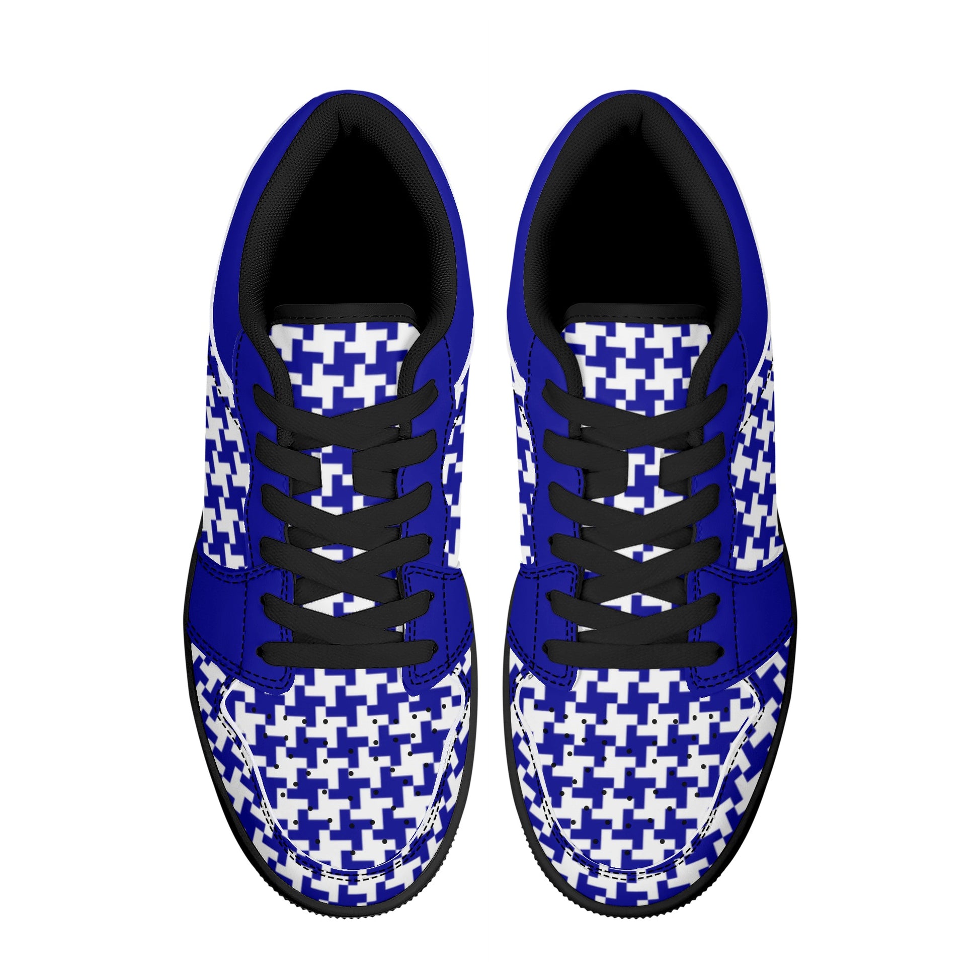 Men's Dark Blue Houndstooth Low Top Leather Sneakers - Misfit Marketing Designs