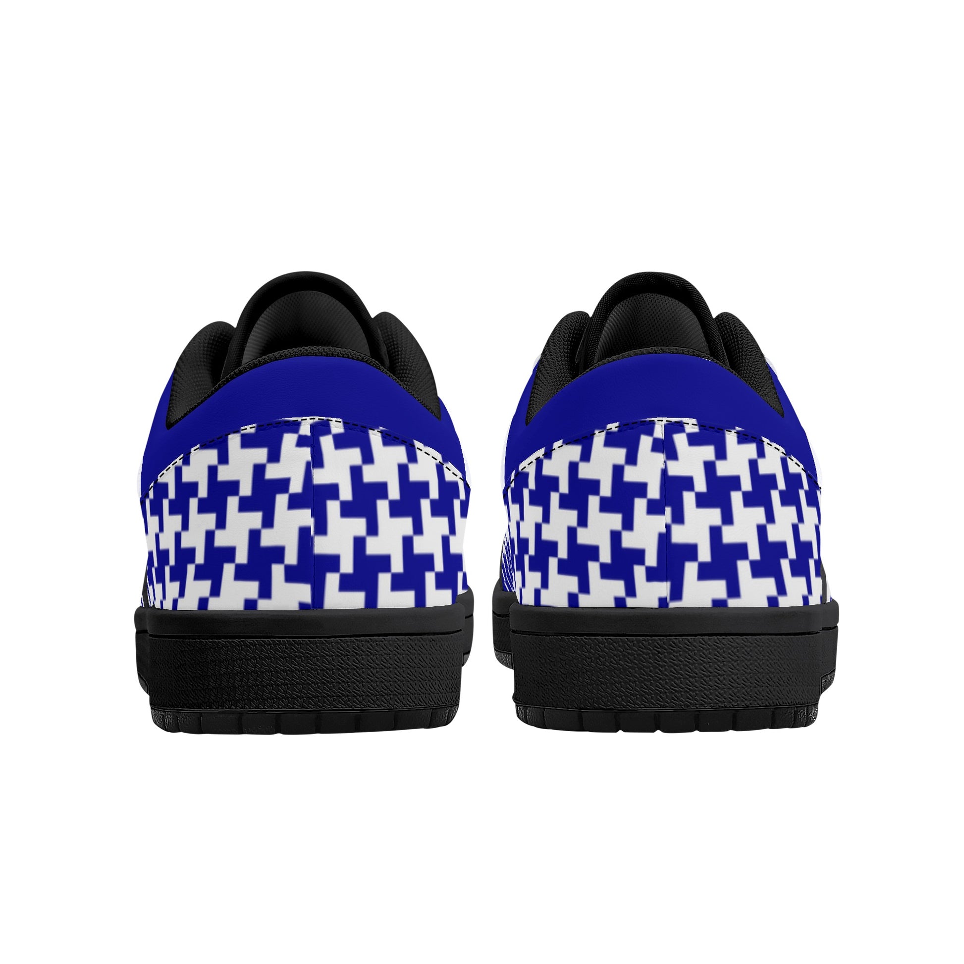 Men's Dark Blue Houndstooth Low Top Leather Sneakers - Misfit Marketing Designs