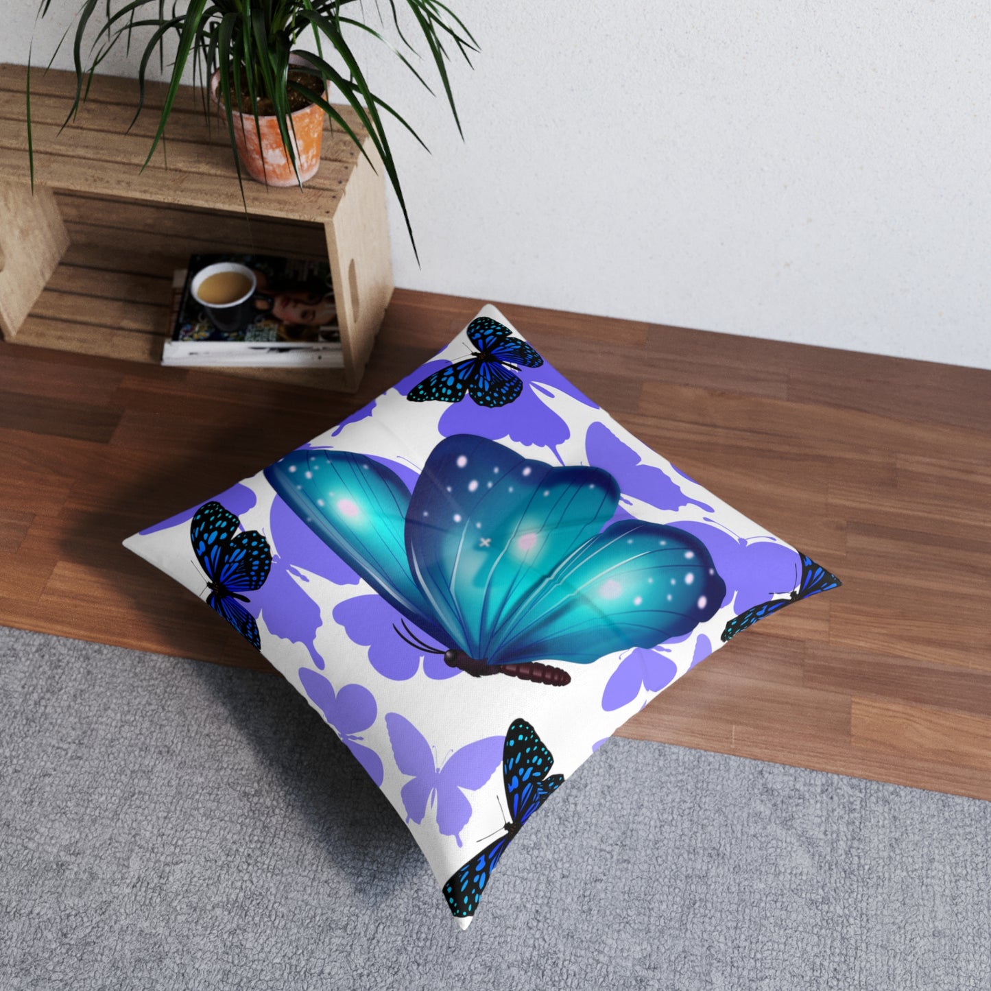 Teal Butterfly Tufted Floor Pillow - Soft and Stylish Decor for Your Home - Misfit Marketing Design Studios