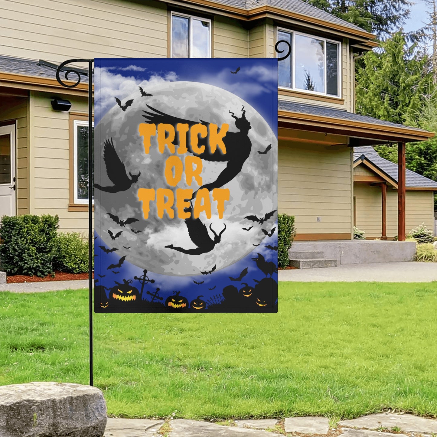 Flying Demons Trick or Treat Garden Flag - Misfit Marketing Designs