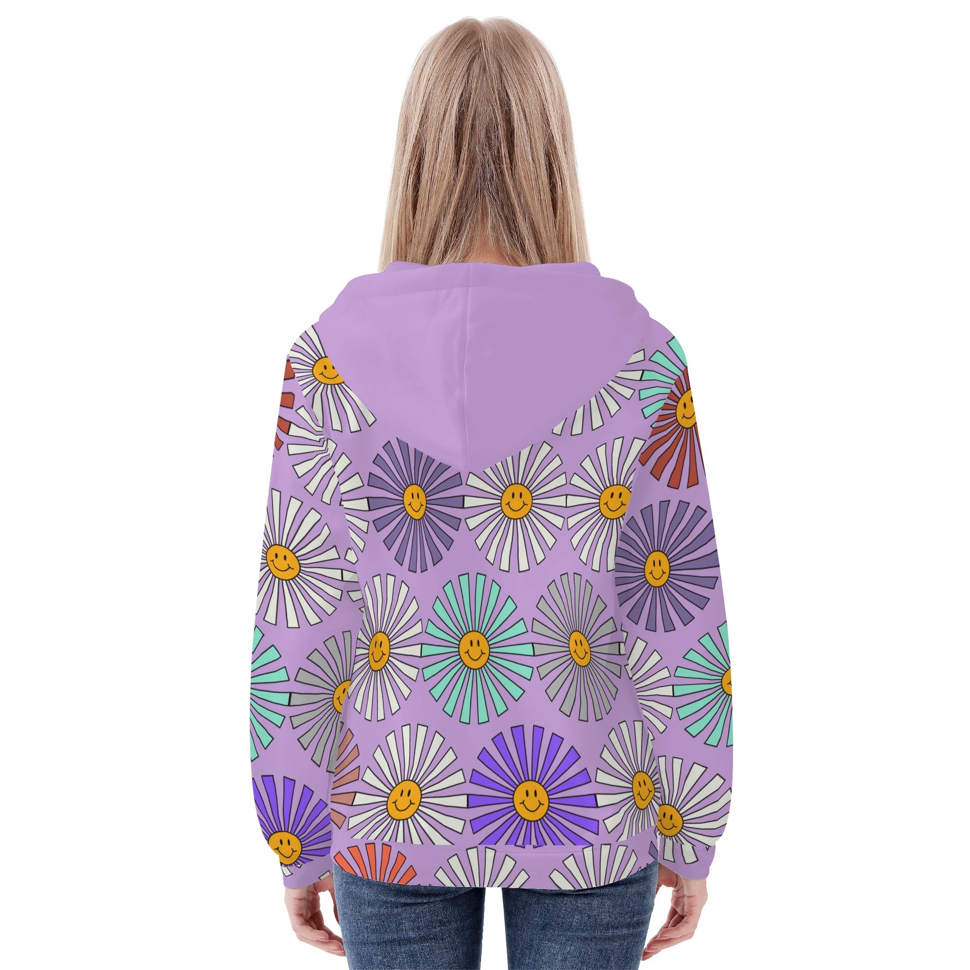 Smiley Sun Wisteria Zip Hoodie - Misfit Marketing Designs