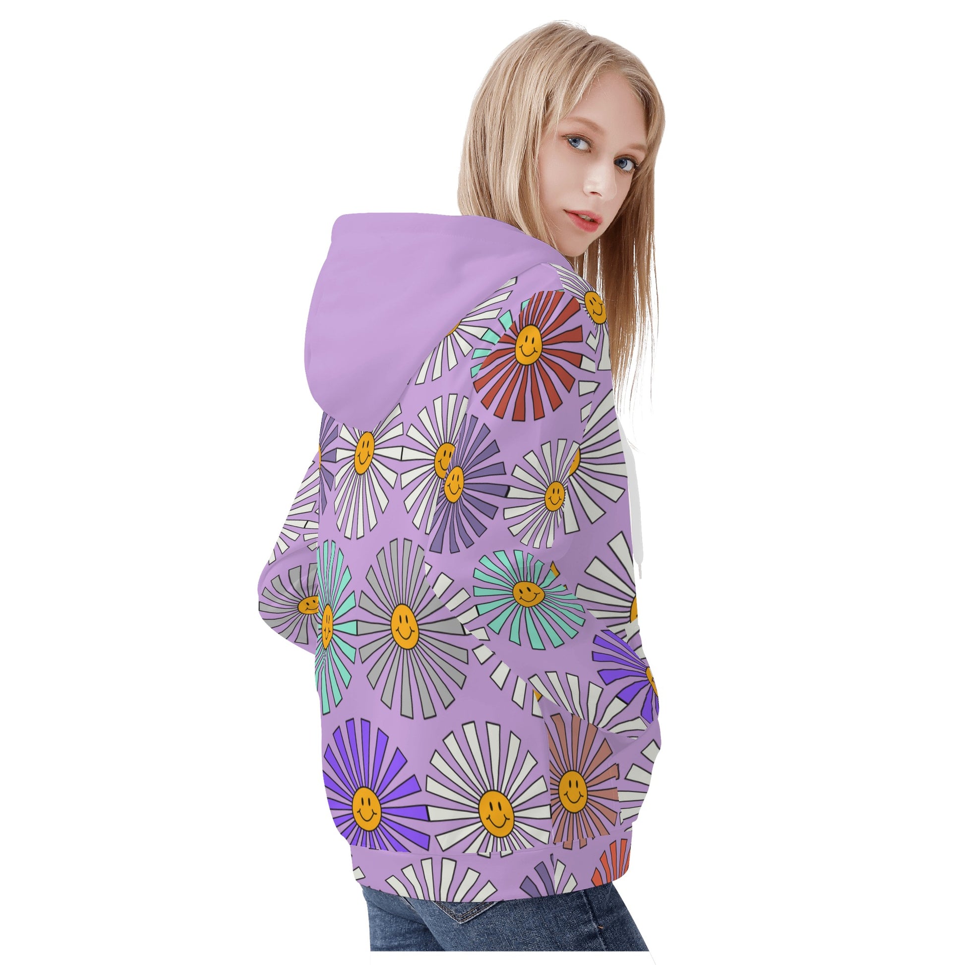 Smiley Sun Wisteria Zip Hoodie - Misfit Marketing Designs