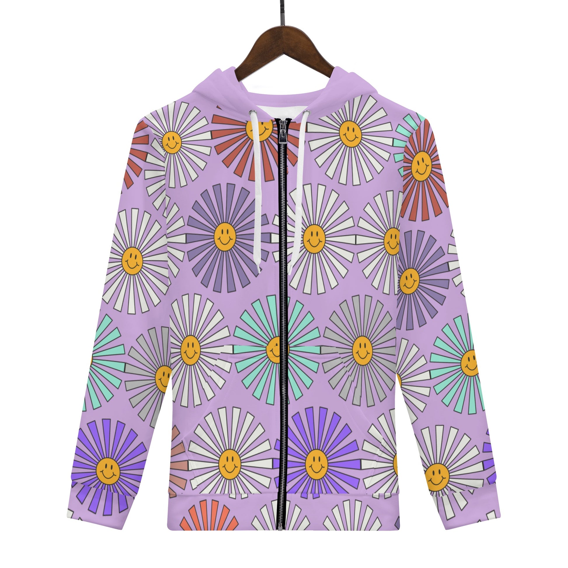 Smiley Sun Wisteria Zip Hoodie - Misfit Marketing Designs