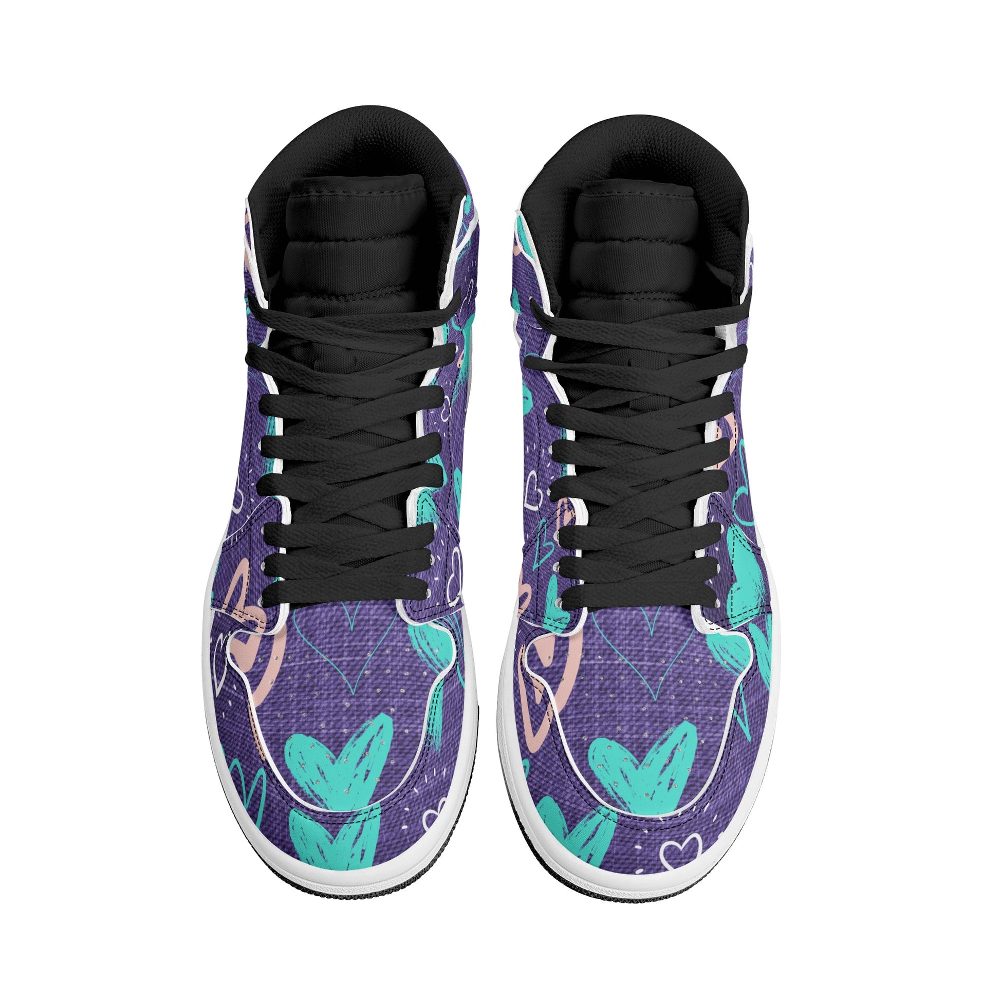 Womens Purple Denim Hearts High Top Leather Sneakers - Misfit Marketing Designs