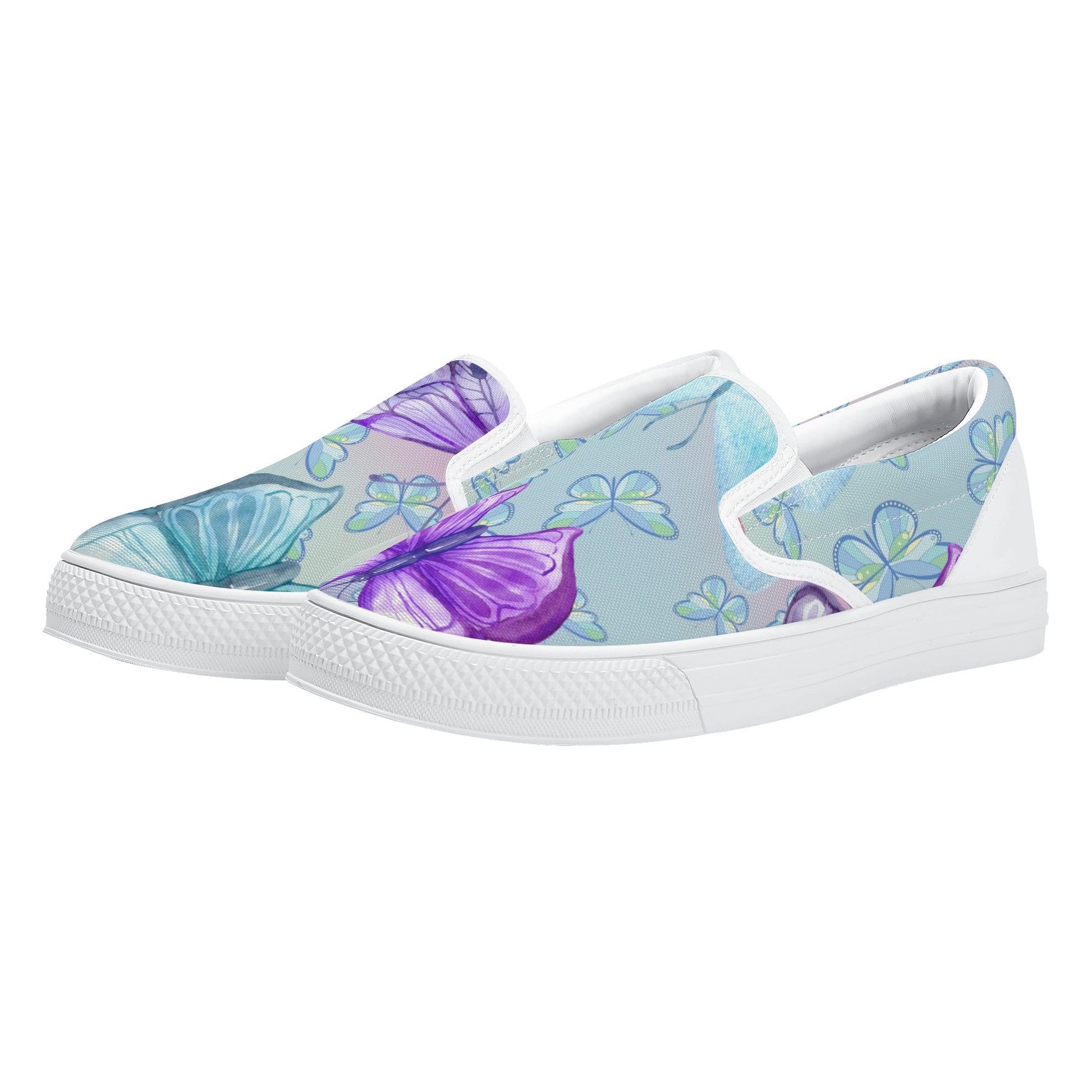 Womens Pastel Butterflies Slip On Shoes - Misfit Marketing Design Studios