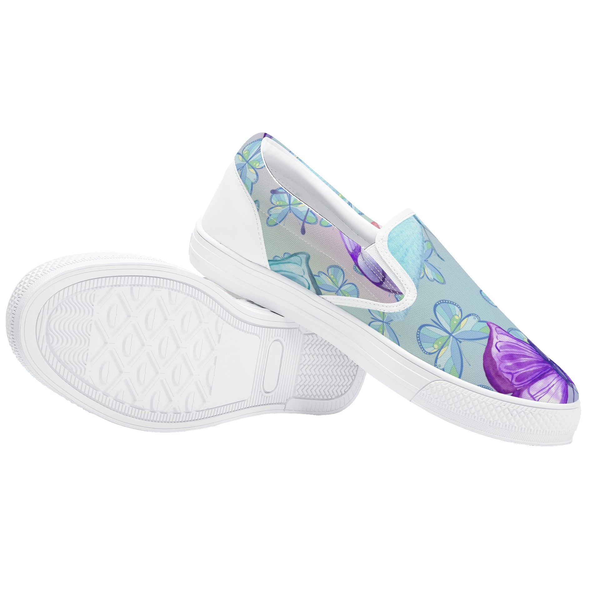 Womens Pastel Butterflies Slip On Shoes - Misfit Marketing Design Studios