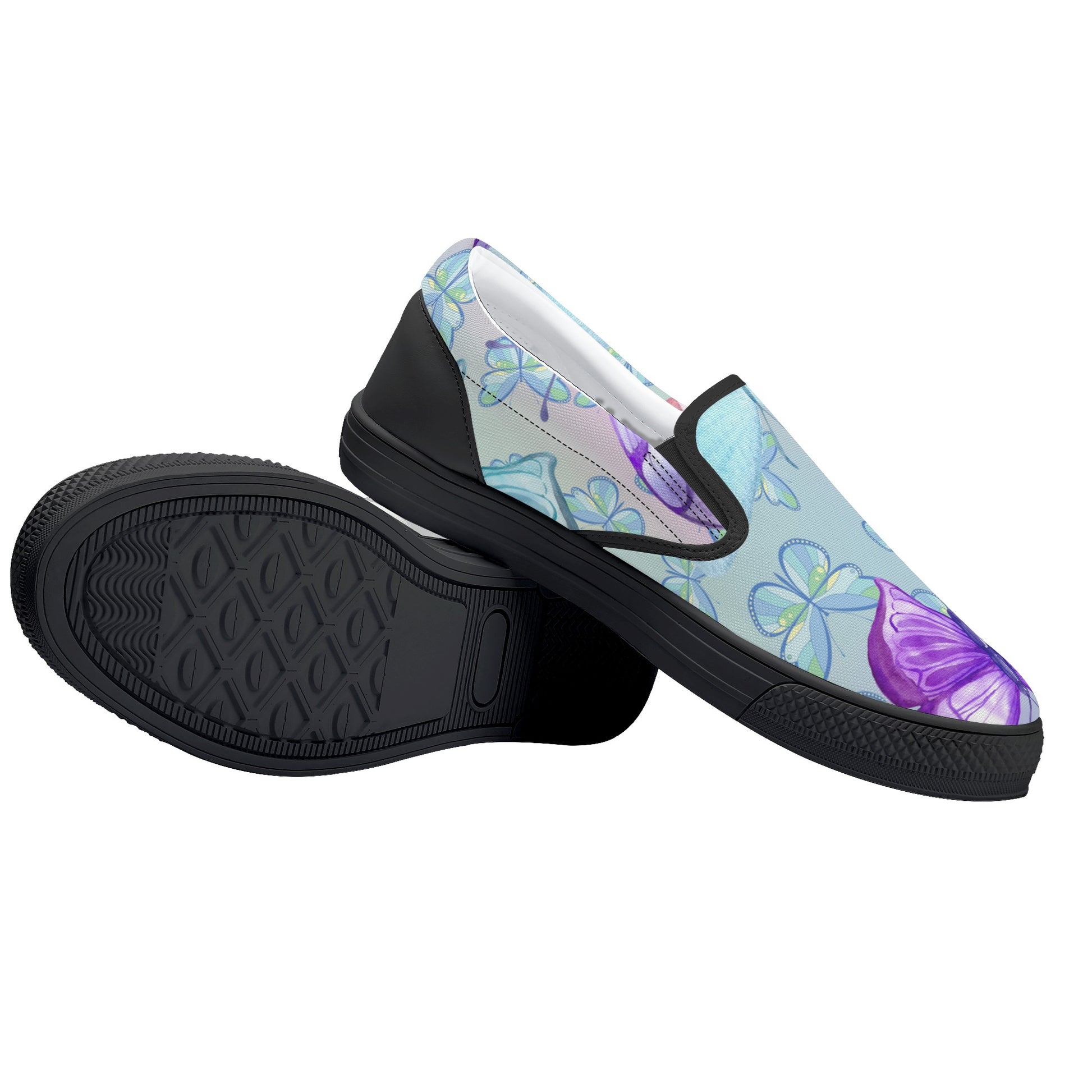 Womens Pastel Butterflies Slip On Shoes - Misfit Marketing Design Studios