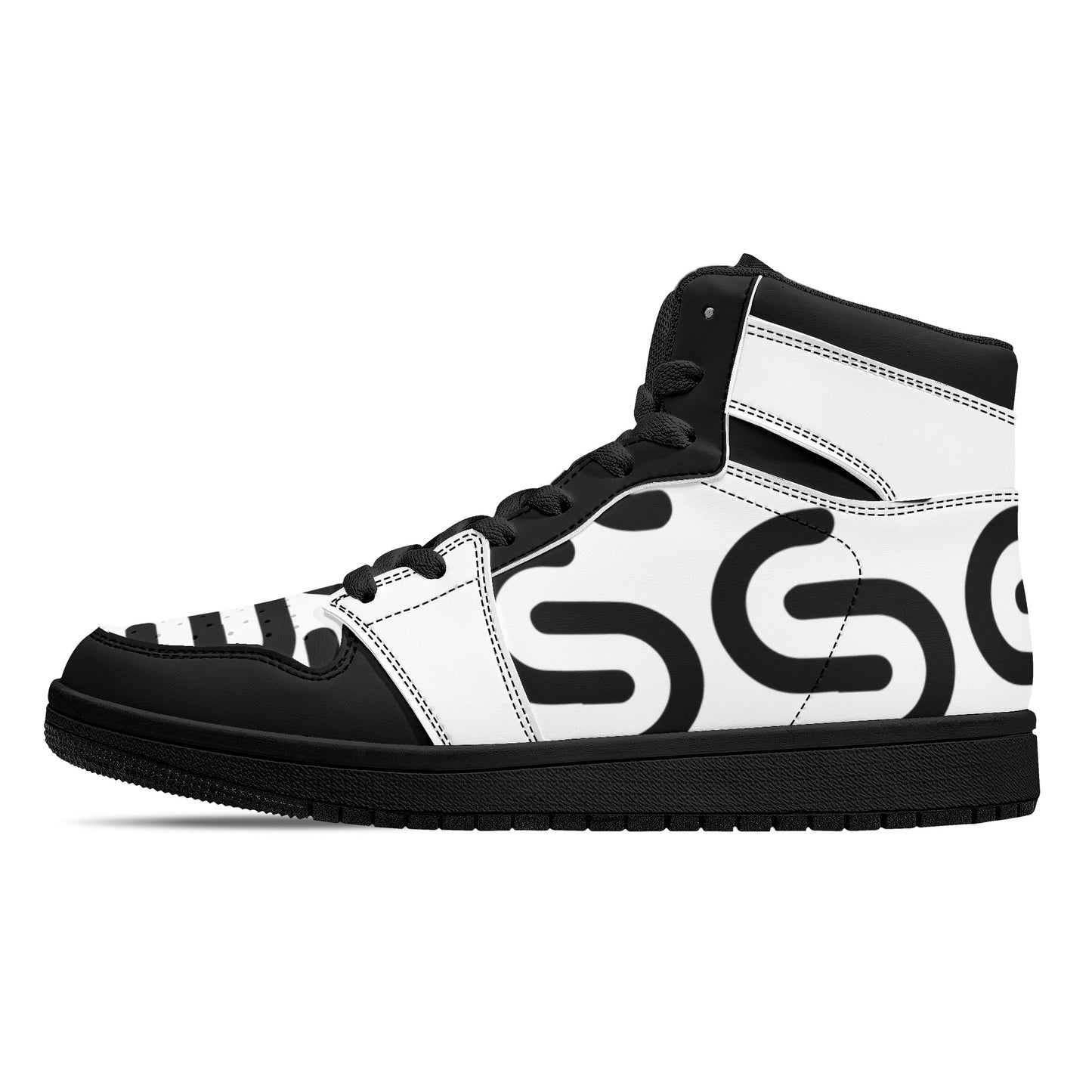 Men's Black and White High Top Leather Sneakers - Misfit Marketing Design Studios