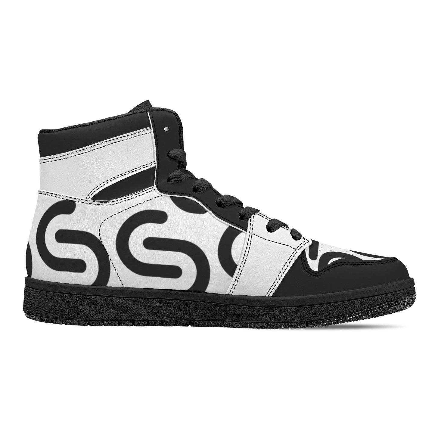 Men's Black and White High Top Leather Sneakers - Misfit Marketing Design Studios