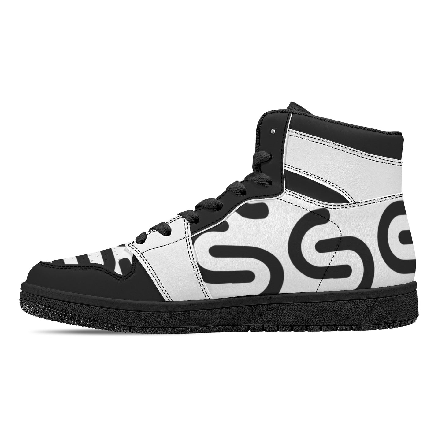 Men's Black and White High Top Leather Sneakers - Misfit Marketing Design Studios