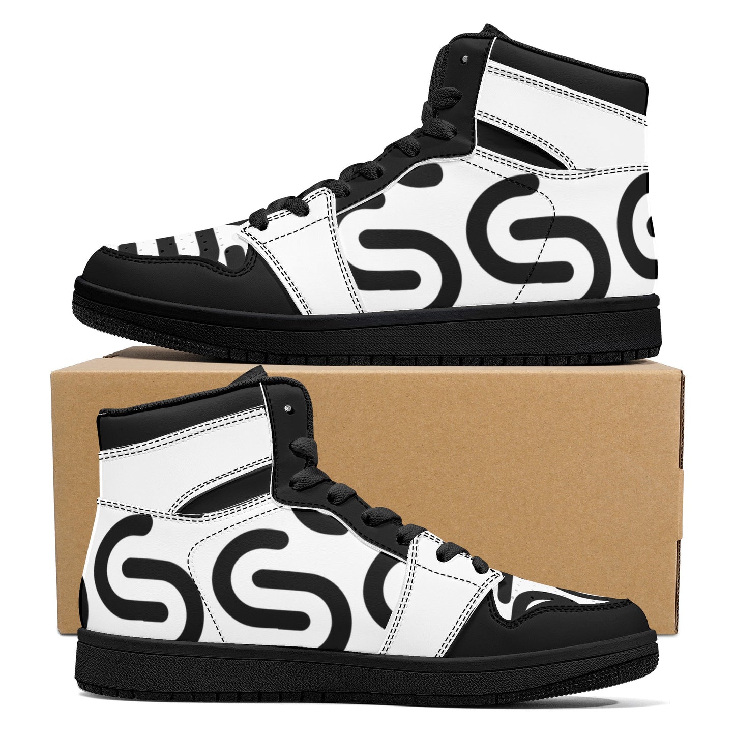 Men's Black and White High Top Leather Sneakers - Misfit Marketing Design Studios