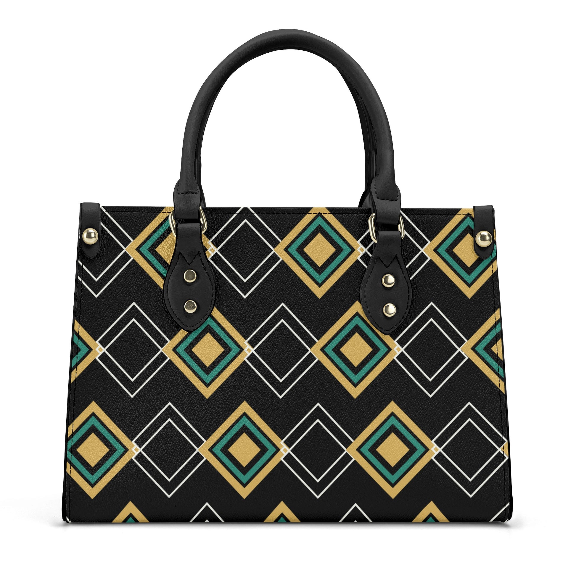 Black Art Deco Leather Luxury Handbag - Stylish and Sophisticated - Misfit Marketing Design Studios