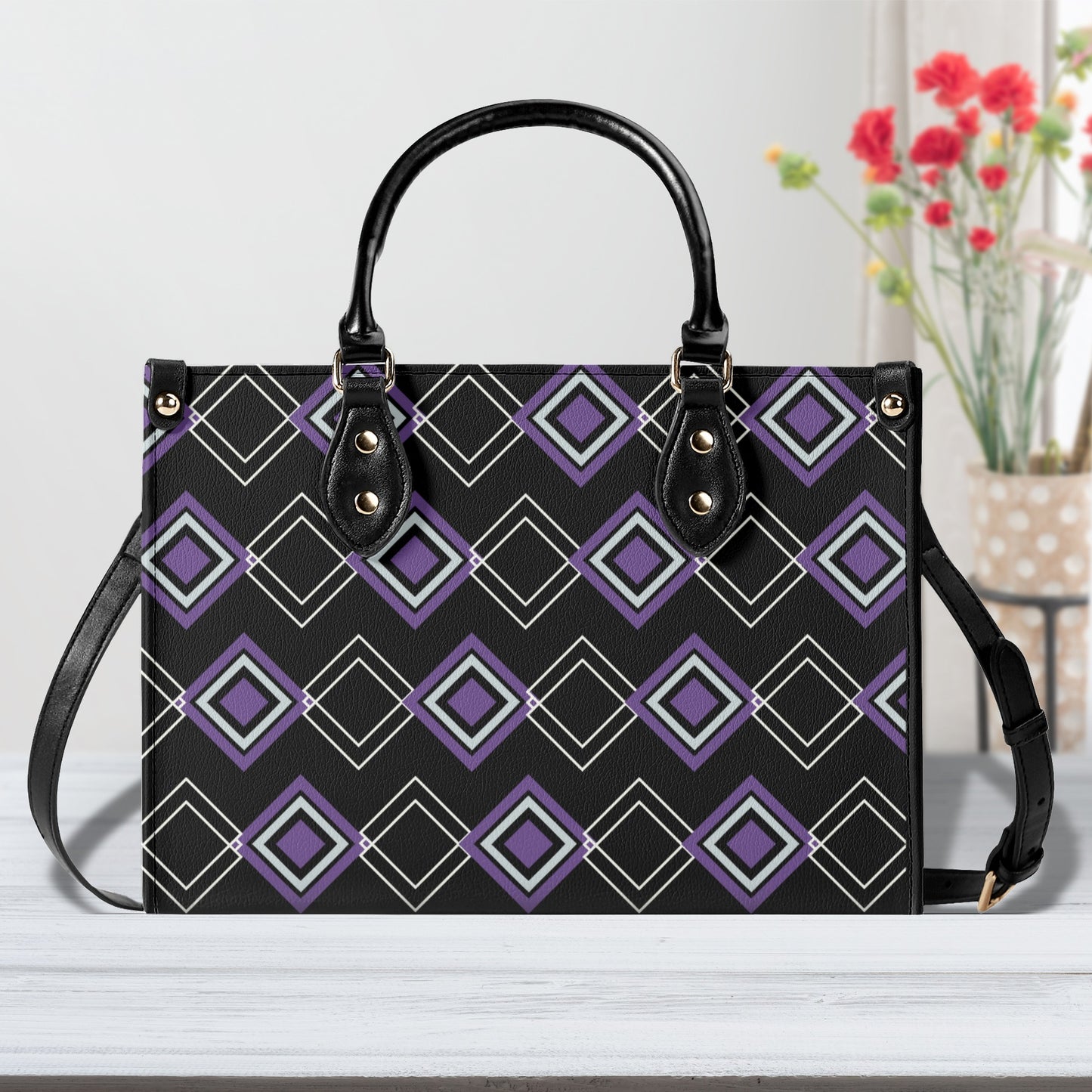 Royal Purple Art Deco Leather Handbag - Luxury and Elegance in One - Misfit Marketing Design Studios