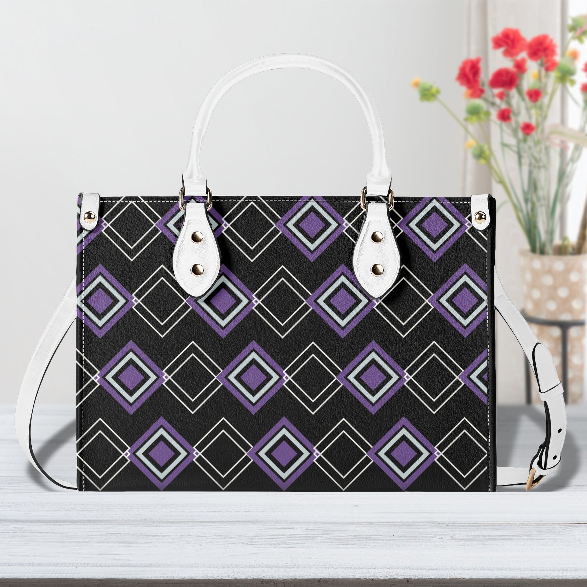 Royal Purple Art Deco Leather Handbag - Luxury and Elegance in One - Misfit Marketing Design Studios