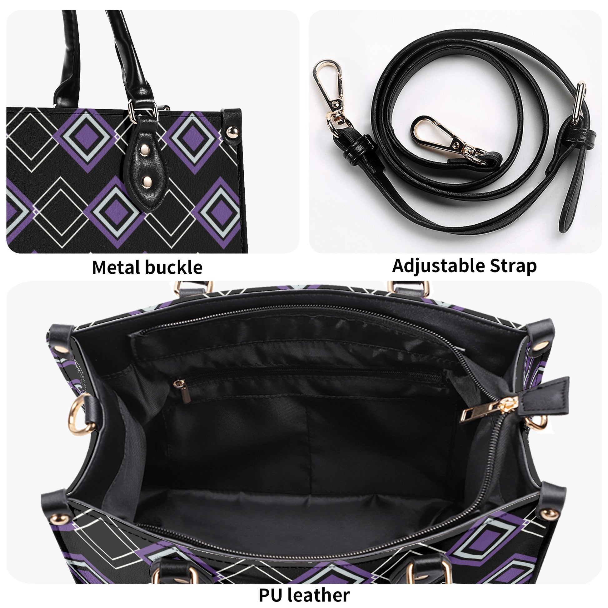 Royal Purple Art Deco Leather Handbag - Luxury and Elegance in One - Misfit Marketing Design Studios