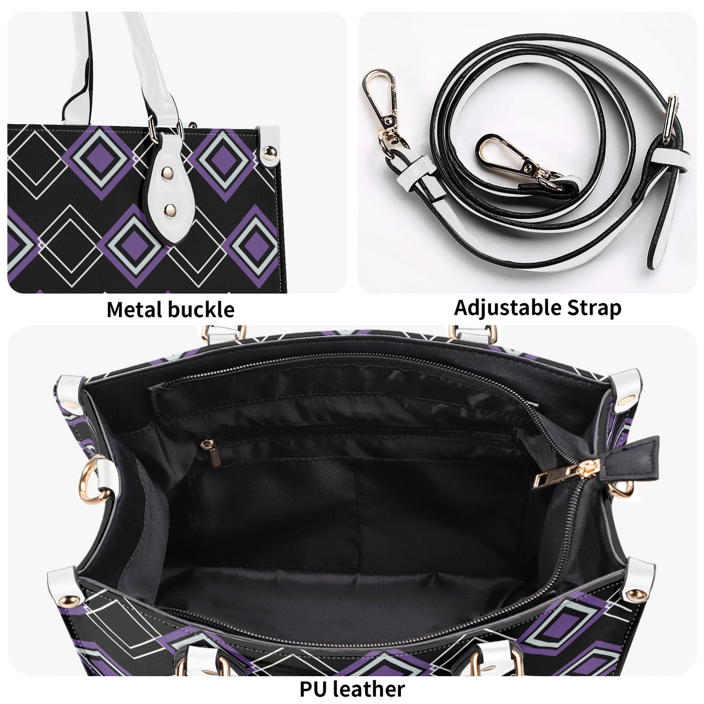 Royal Purple Art Deco Leather Handbag - Luxury and Elegance in One - Misfit Marketing Design Studios