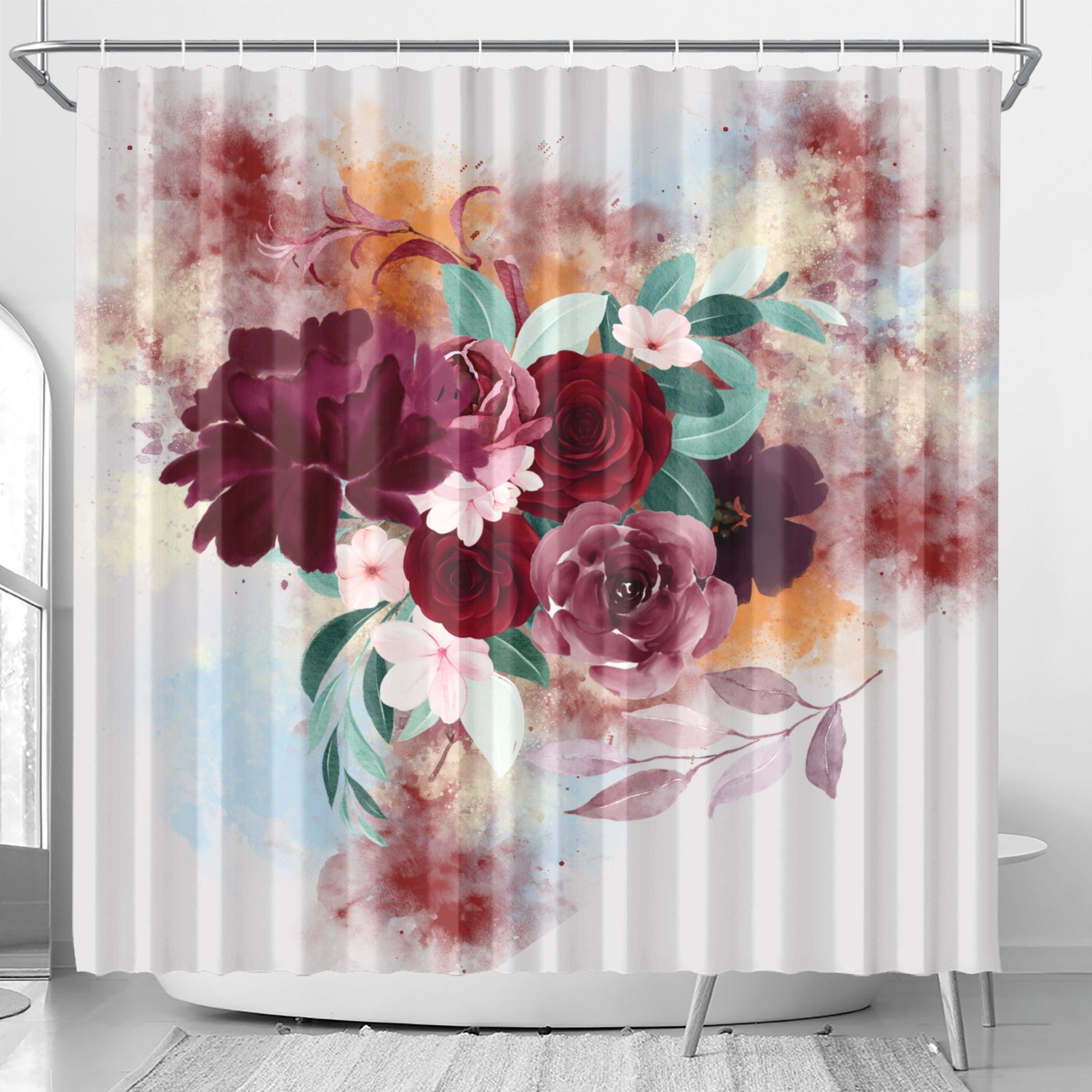 Burgundy Bouquet Shower Curtain - Misfit Marketing Design Studios