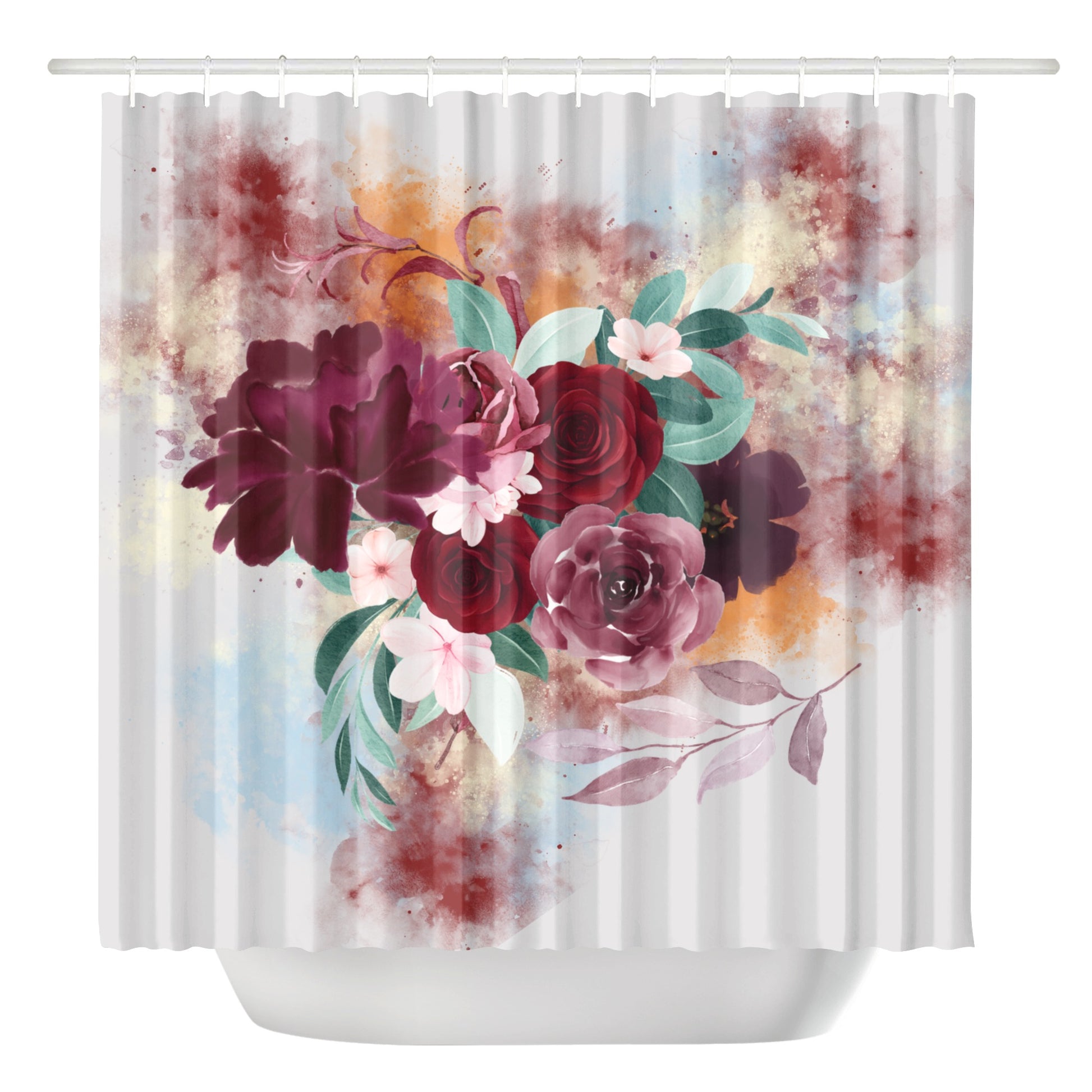 Burgundy Bouquet Shower Curtain - Misfit Marketing Design Studios