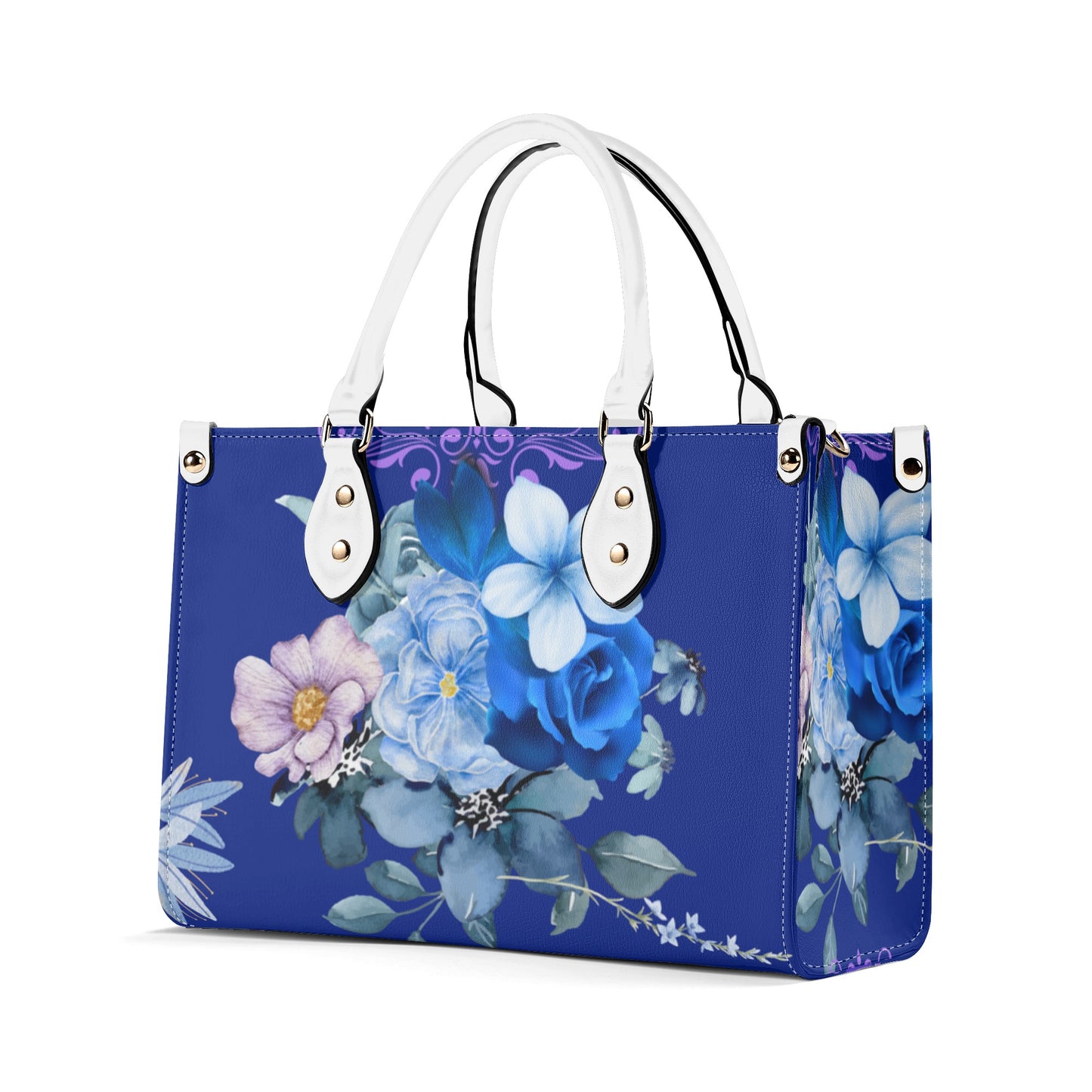 Royal Purple Luxurious Floral Leather Handbag - Elegant and Functional - Misfit Marketing Design Studios