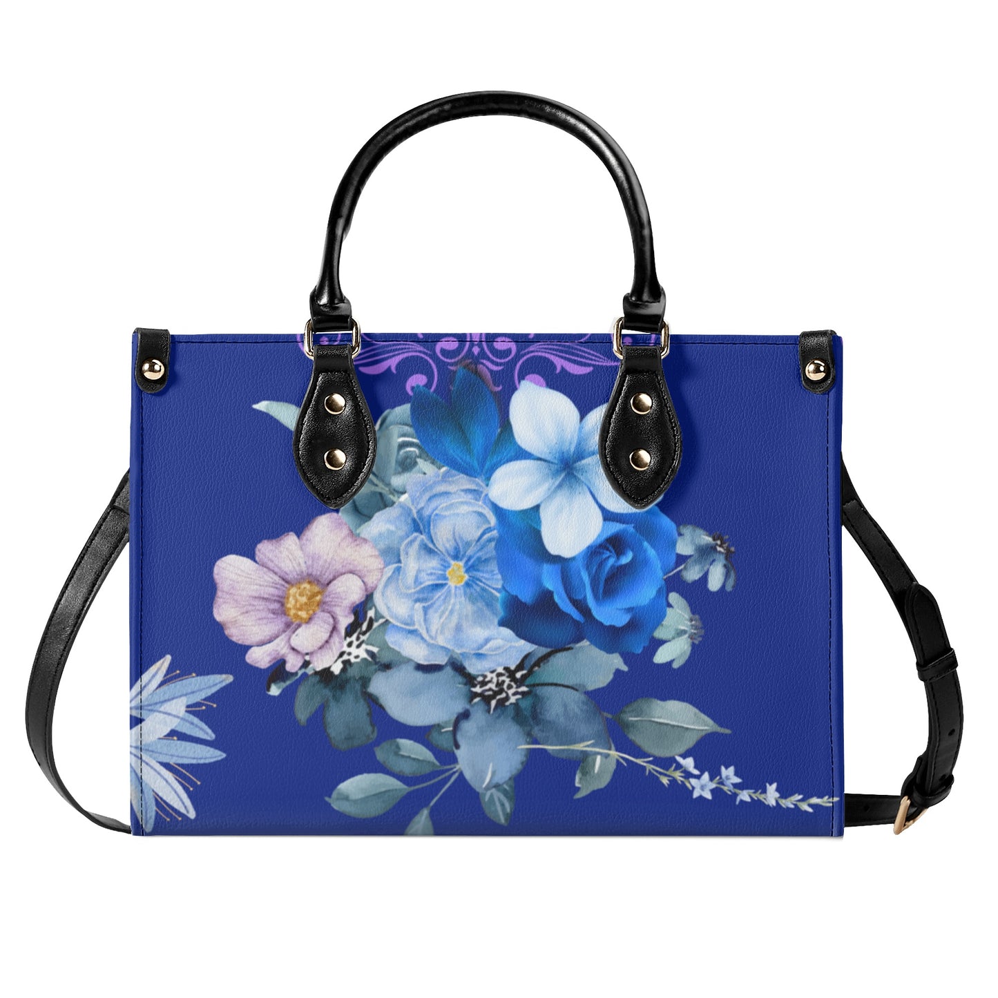 Royal Purple Luxurious Floral Leather Handbag - Elegant and Functional - Misfit Marketing Design Studios