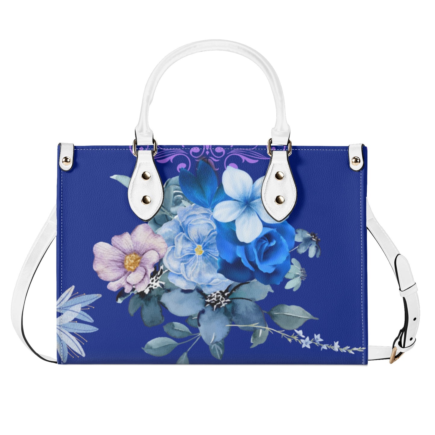 Royal Purple Luxurious Floral Leather Handbag - Elegant and Functional - Misfit Marketing Design Studios