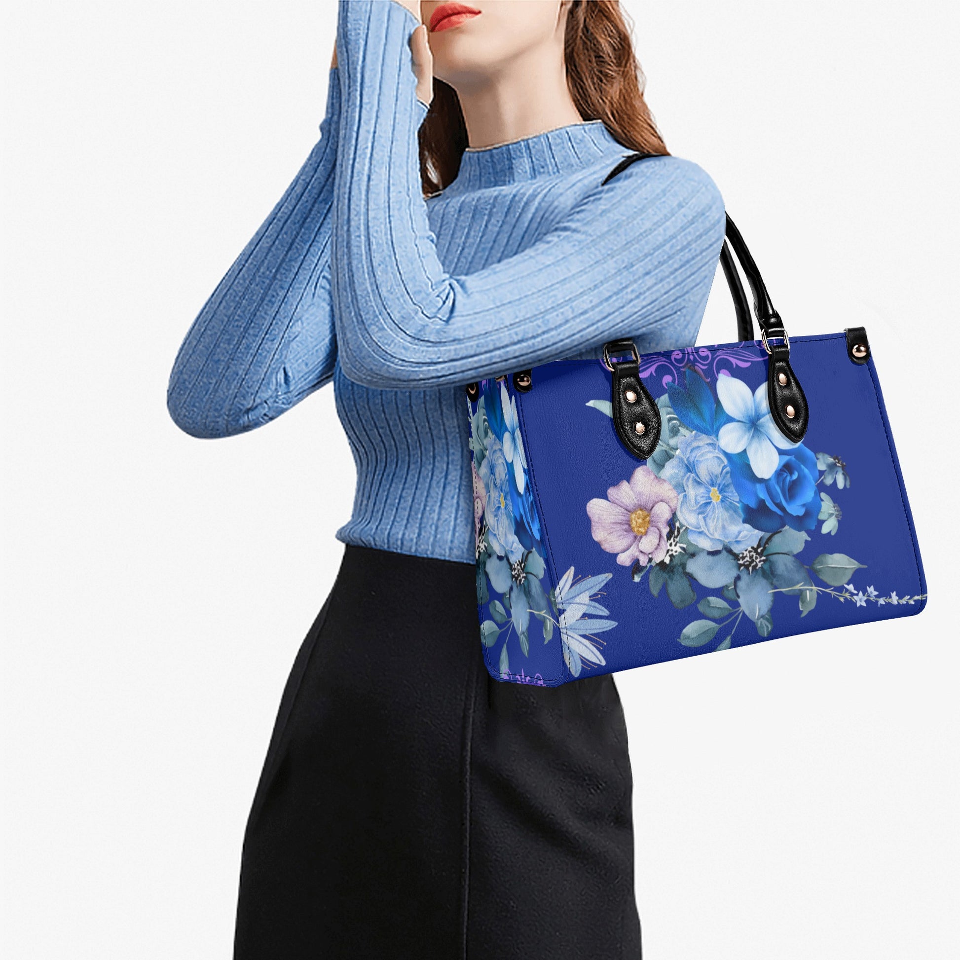 Royal Purple Luxurious Floral Leather Handbag - Elegant and Functional - Misfit Marketing Design Studios