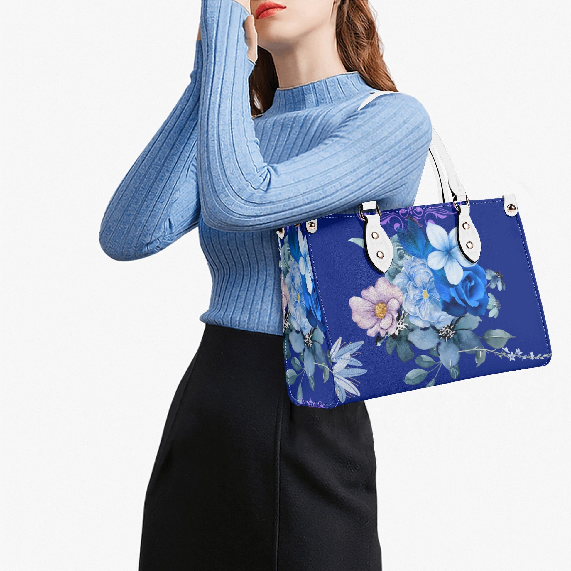 Royal Purple Luxurious Floral Leather Handbag - Elegant and Functional - Misfit Marketing Design Studios