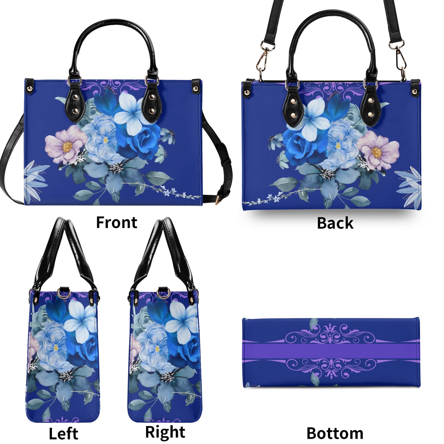 Royal Purple Luxurious Floral Leather Handbag - Elegant and Functional - Misfit Marketing Design Studios