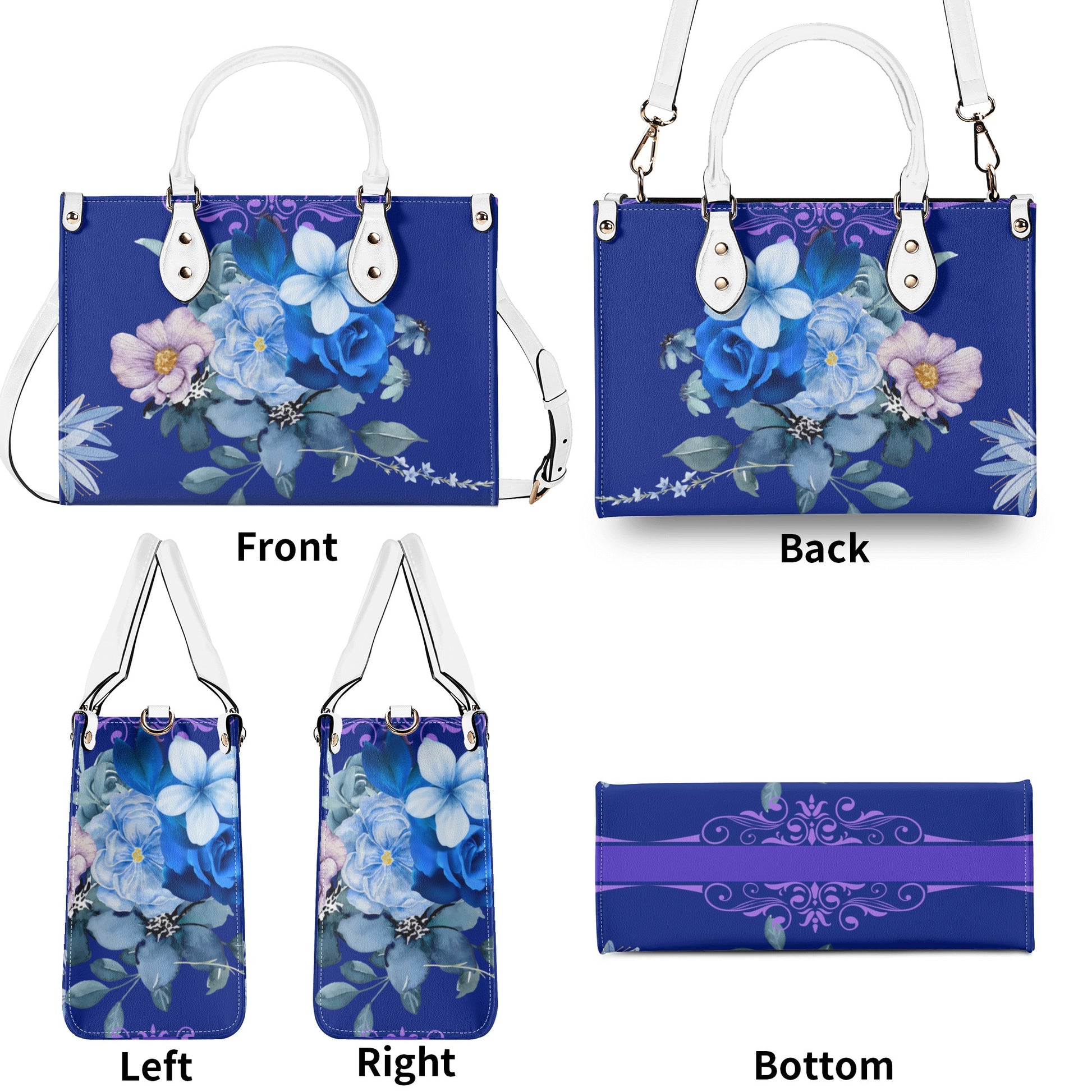 Royal Purple Luxurious Floral Leather Handbag - Elegant and Functional - Misfit Marketing Design Studios