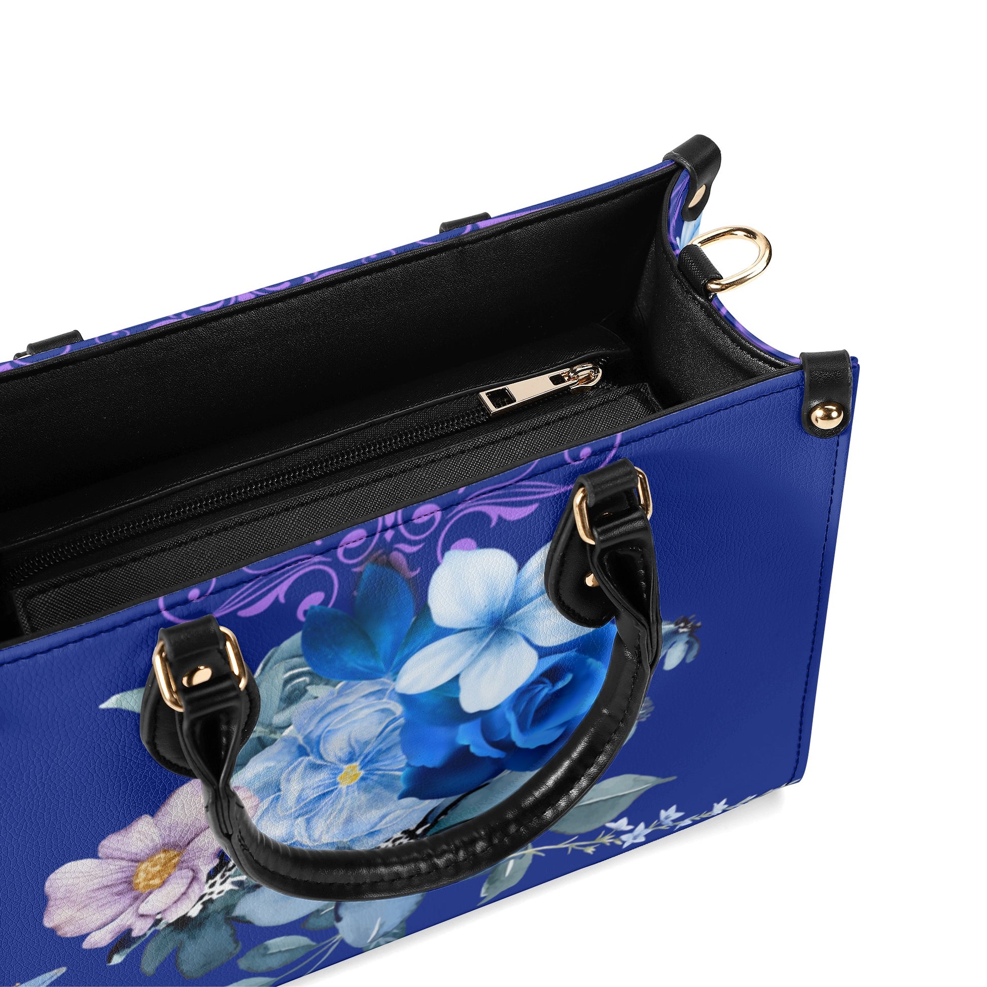 Royal Purple Luxurious Floral Leather Handbag - Elegant and Functional - Misfit Marketing Design Studios