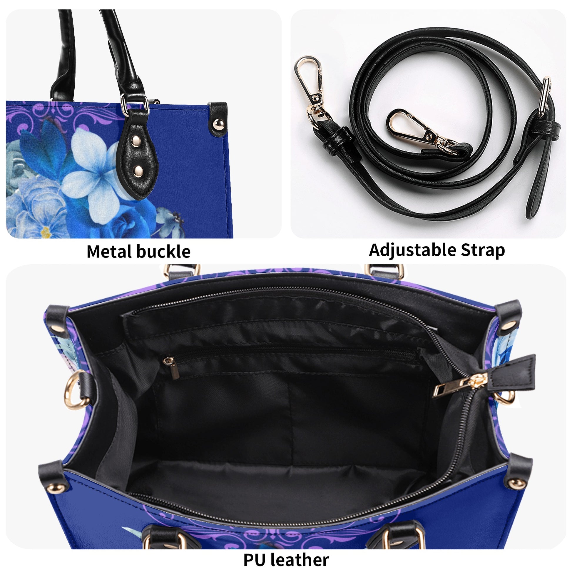 Royal Purple Luxurious Floral Leather Handbag - Elegant and Functional - Misfit Marketing Design Studios