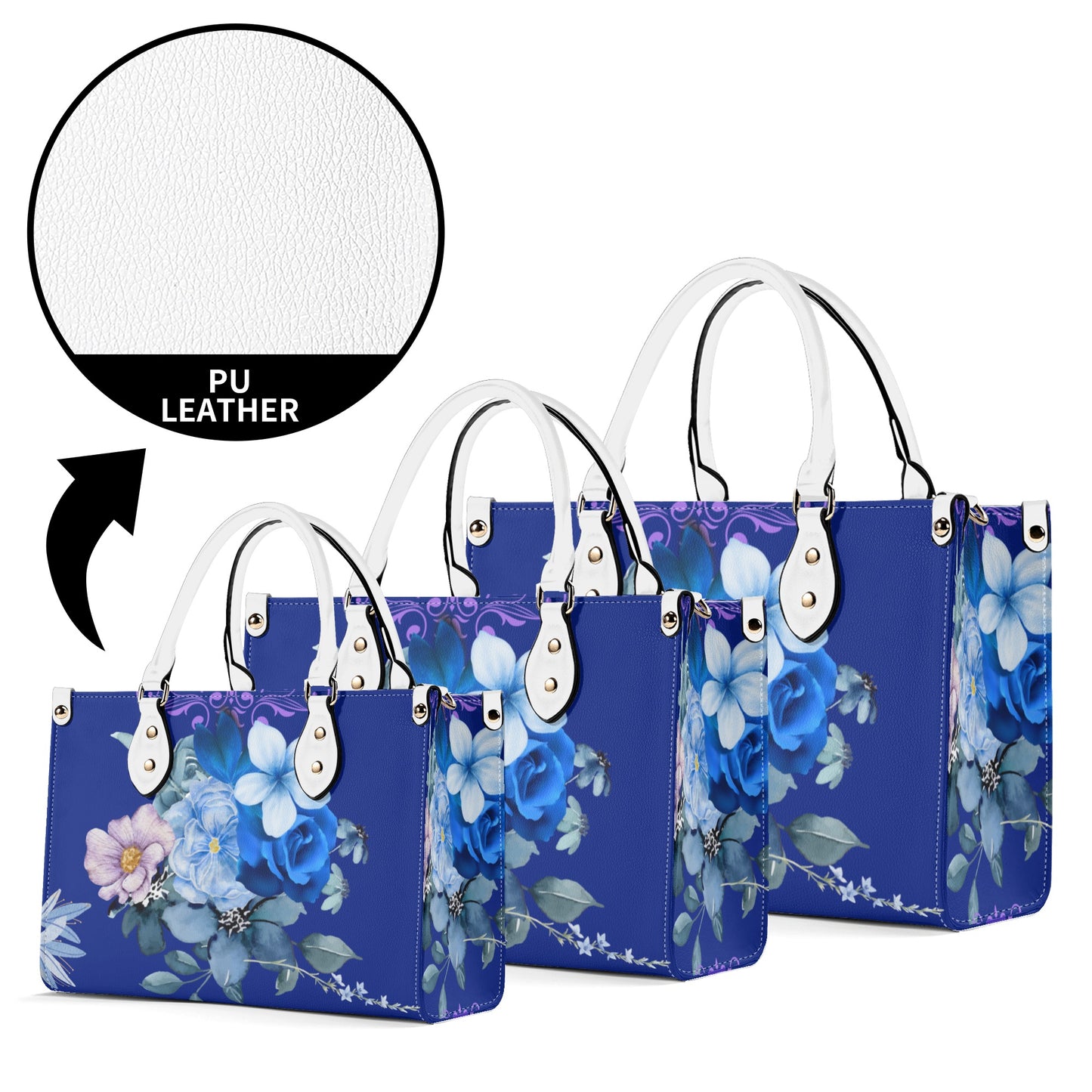 Royal Purple Luxurious Floral Leather Handbag - Elegant and Functional - Misfit Marketing Design Studios